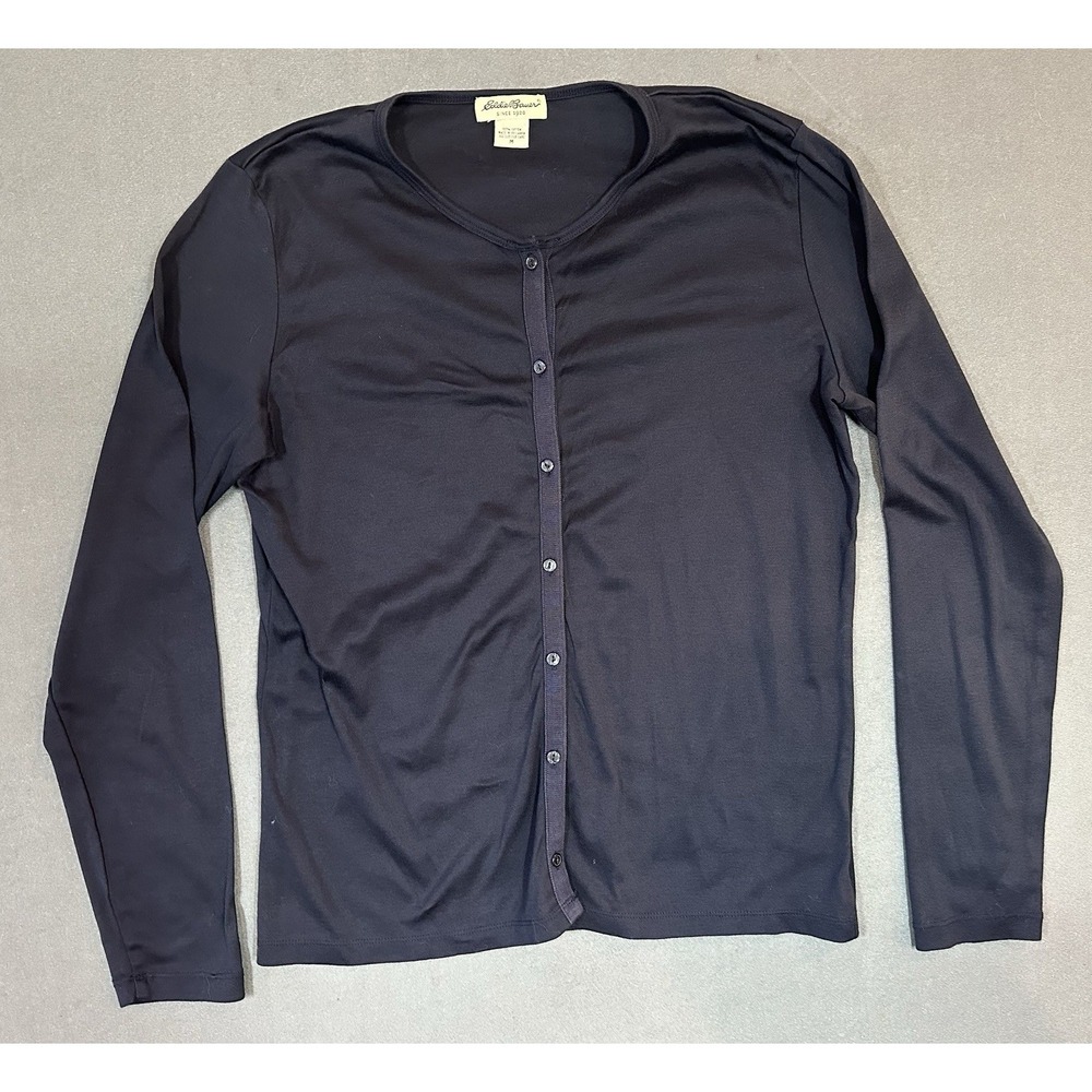 Eddie Bauer Cardigan Womens Blue 100% Cotton Lightweight Sweater Thin Size M